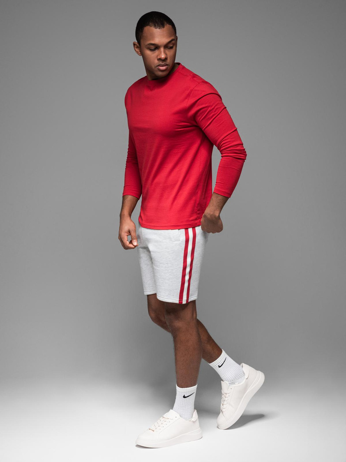 Męskie szorty dresowe z lampasami i ściągaczem w pasie – szary melanż V1 OM-SRSK-0156