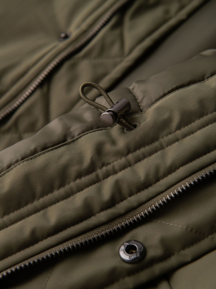 Klasyczna męska długa kurtka typu parka – oliwkowa V3 OM-JAPJ-0313