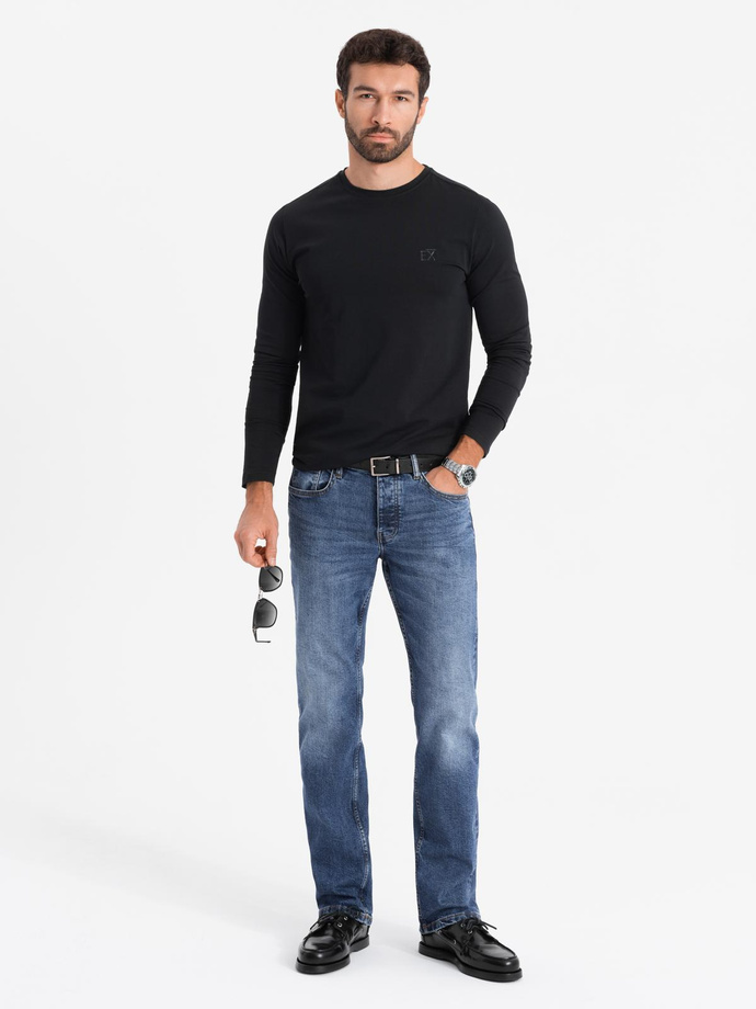 Men's SLIM FIT longsleeve with elastane and print - black V1 OM-LSBC-0124