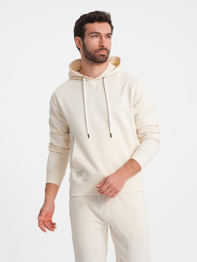 Men's tracksuit set kangaroo sweatshirt + pants - cream V11 Z80