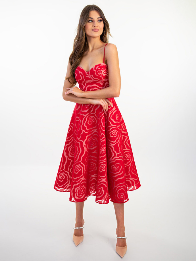MARILYN midi dress with flowers DLR134 - red