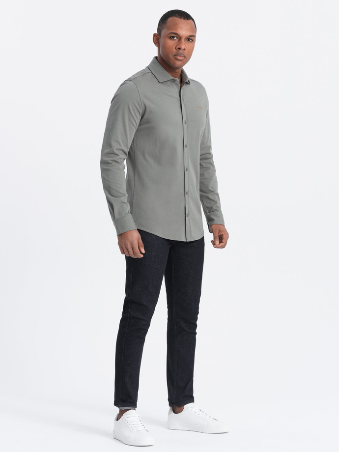 Men's cotton REGULAR single jersey knit shirt - light khaki V4 OM-SHCS-0138