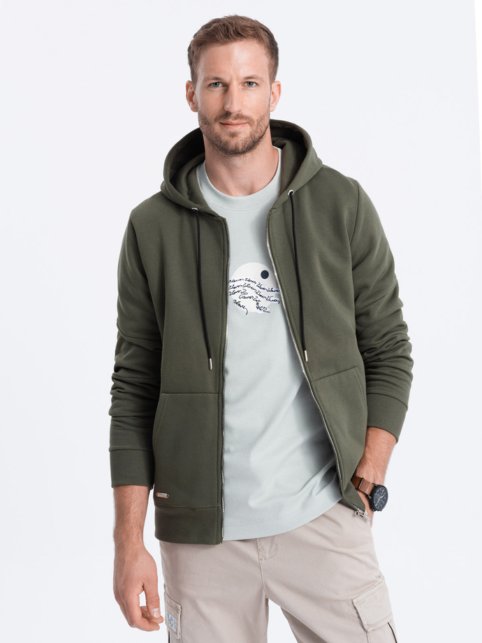 Men's unbuttoned hooded sweatshirt - olive V2 OM-SSZP-22FW-003