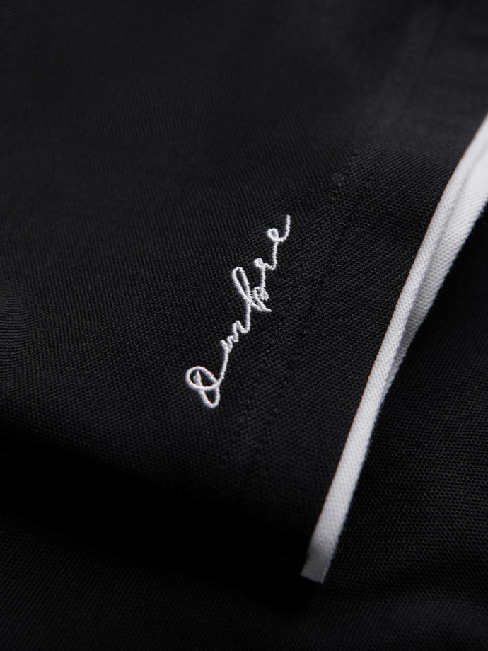 Bawełniana męska koszulka polo z kontrastowymi wykończeniami – czarna V8 OM-POSS-0113