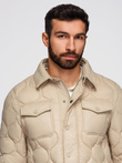 Men's quilted jacket in shirt cut - beige V1 OM-JALP-0215