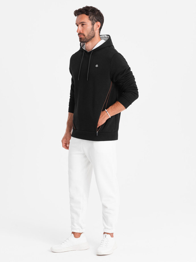 Bluza męska z kapturem z kieszenią na zamek - czarna V4 OM-SSNZ-22FW-006