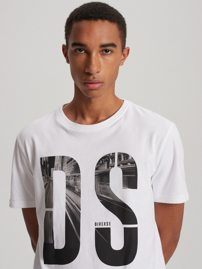 T-shirt męski z nadrukiem BIGTEE S1821 - biały