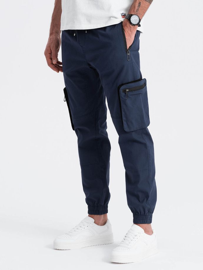 Men's JOGGER pants with zippered cargo pockets - navy blue V5 OM-PAJO-0135