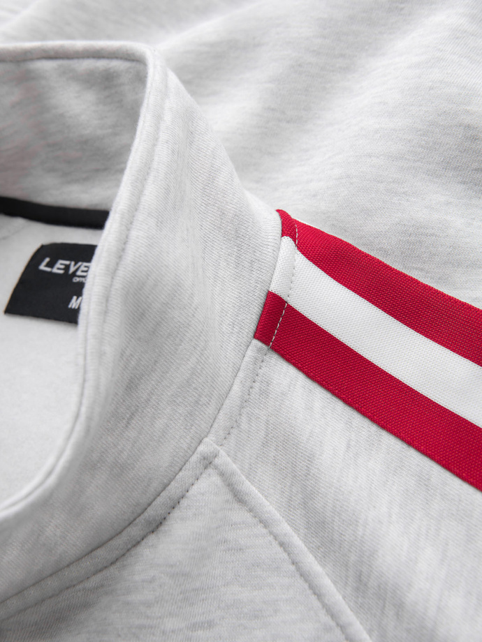 Męska bluza dresowa z wysokim kołnierzem i lampasami – szary melanż V1 OM-SSZP-0219