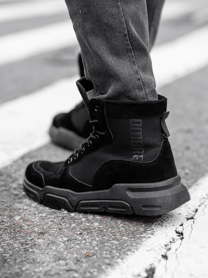 Męskie buty sneakersy za kostkę z rzeźbioną podeszwą – czarne V1 T392 