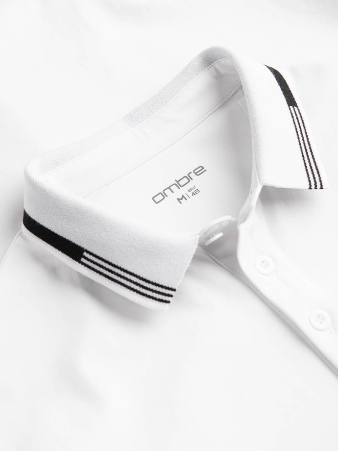 Men's elastane polo shirt with contrasting elements - white V1 OM-POSS-0123