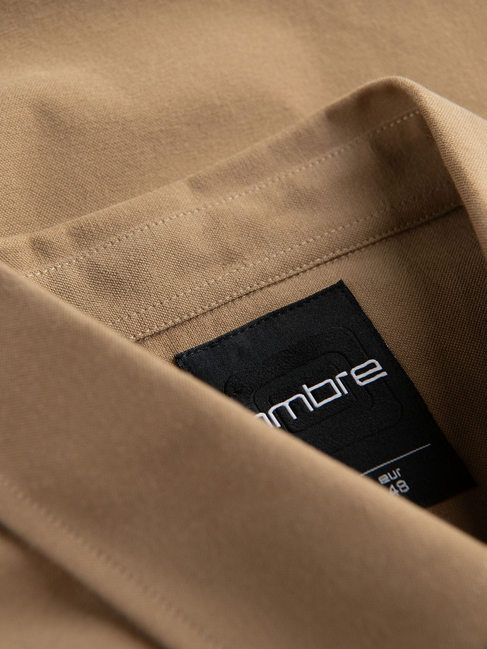 Men's REGULAR FIT cotton shirt with pocket - light brown V2 OM-SHOS-0153