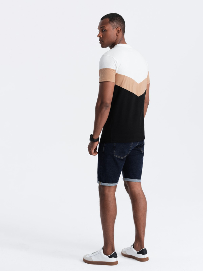 Men's cotton tricolor t-shirt with logo - black and brown V3 S1747