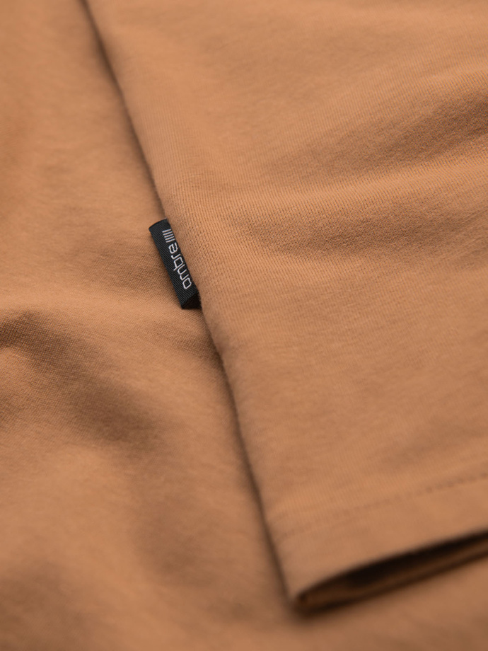 T-shirt męski klasyczny bawełniany BASIC - brązowy V21 OM-TSBS-0236