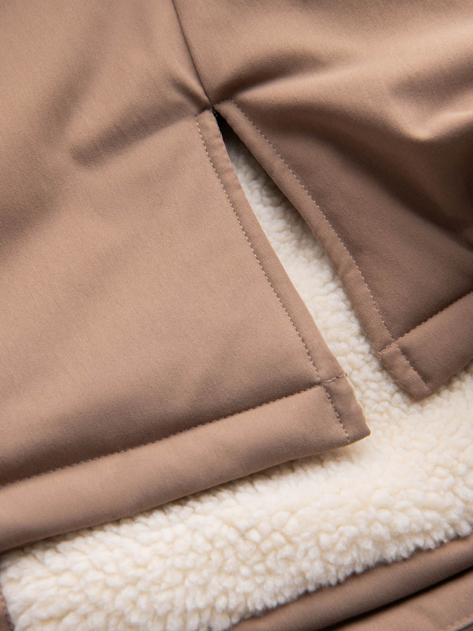 Męska długa kurtka parka z kożuszkiem – beżowa V1 OM-JALJ-0181