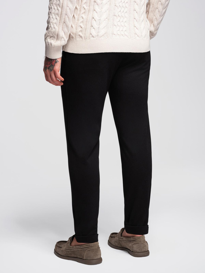 Męskie spodnie z dzianiny pique z regulacją w pasie – czarne V2 OM-PACP-0283