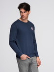 Men's sweatshirt with round neckline and patch - navy blue V2 B1713