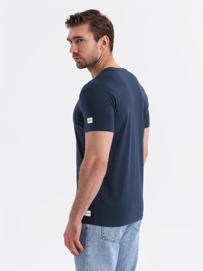 Men's cotton t-shirt with college style print - navy blue V3 OM-TSPT-0137