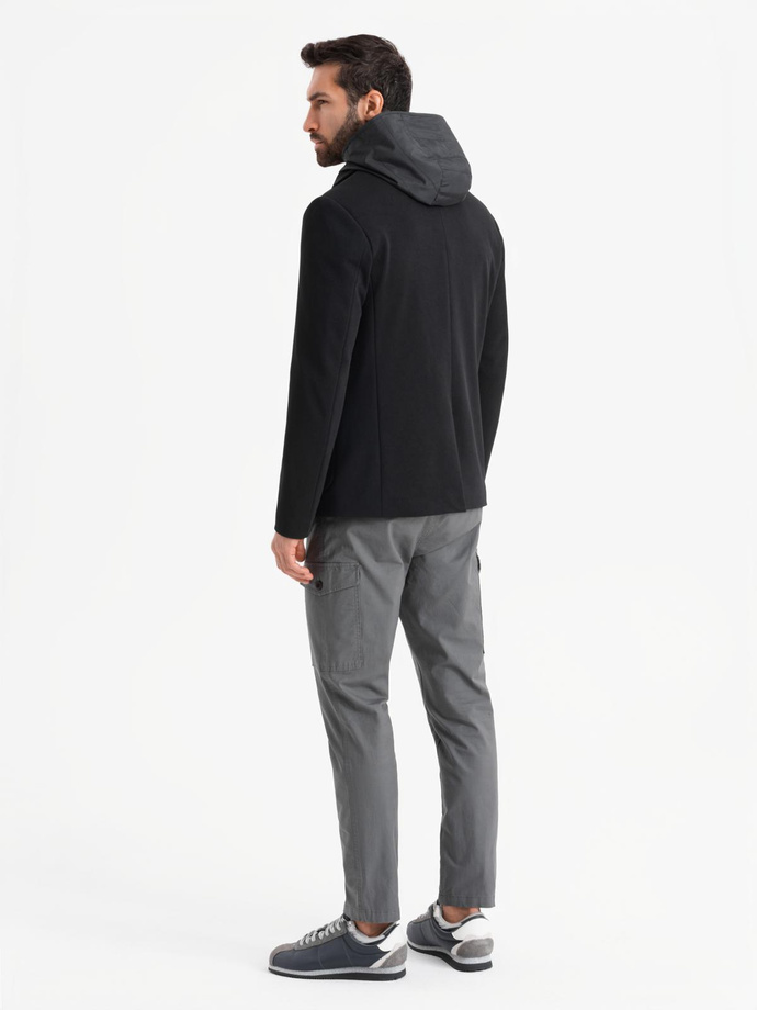 Men's jacket with high collar and hood - black V2 OM-BLZB-0133