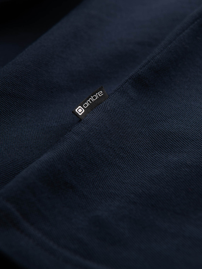 Fitted men's polo shirt with two-tone stripes - navy blue V1 OM-POSS-0127
