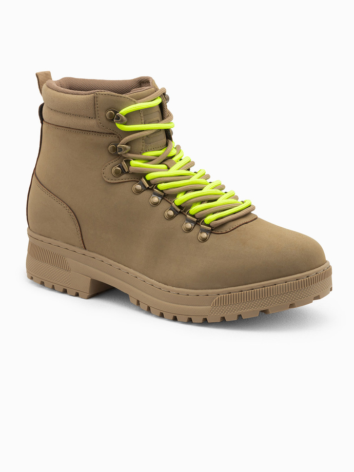 Men's winter trekking boots with contrasting laces - brown V2 OM-FOBO-0132