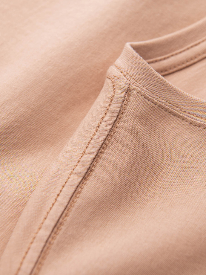 Klasyczny T-shirt męski bawełniany BASIC - cielisty V9 OM-TSBS-0146