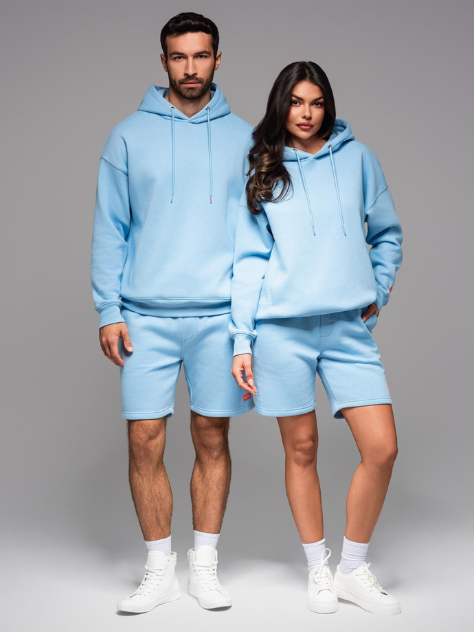Komplet dresowy UNISEX bluza z kapturem + szorty w stylu athleisure – błękitne V8 Z110
