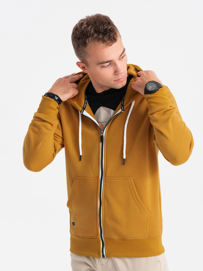 BASIC men's zip-up hoodie - mustard V4 OM-SSBZ-0118