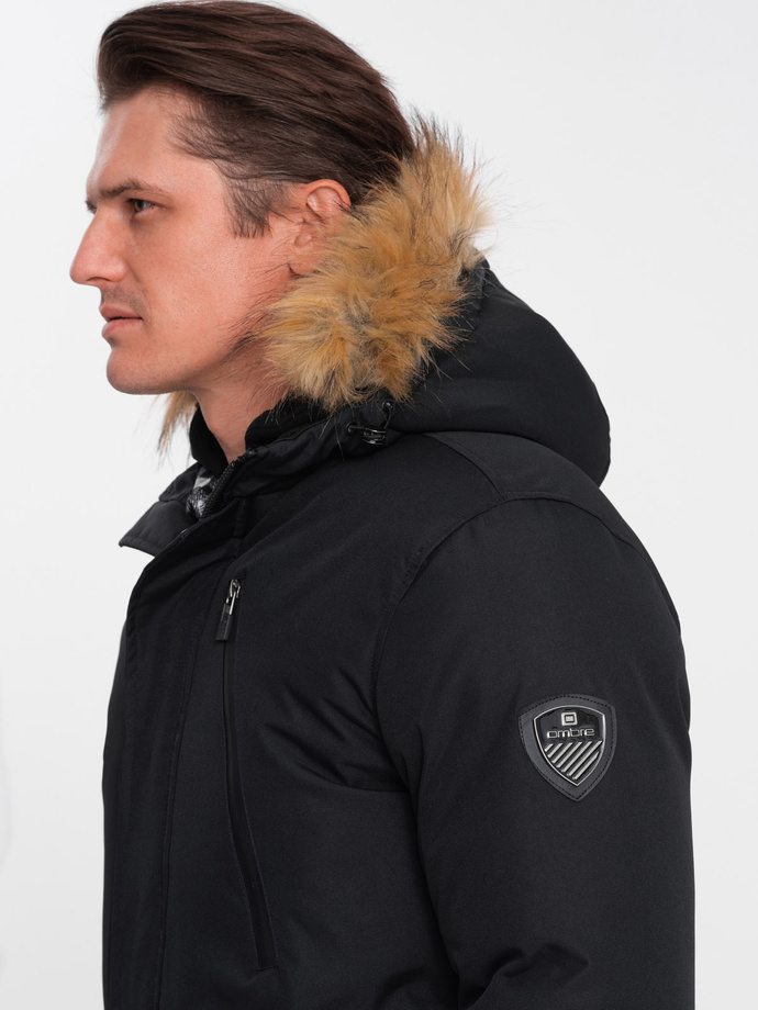 Alaskan men's winter jacket with detachable fur from the hood - black V2 OM-JALJ-0148