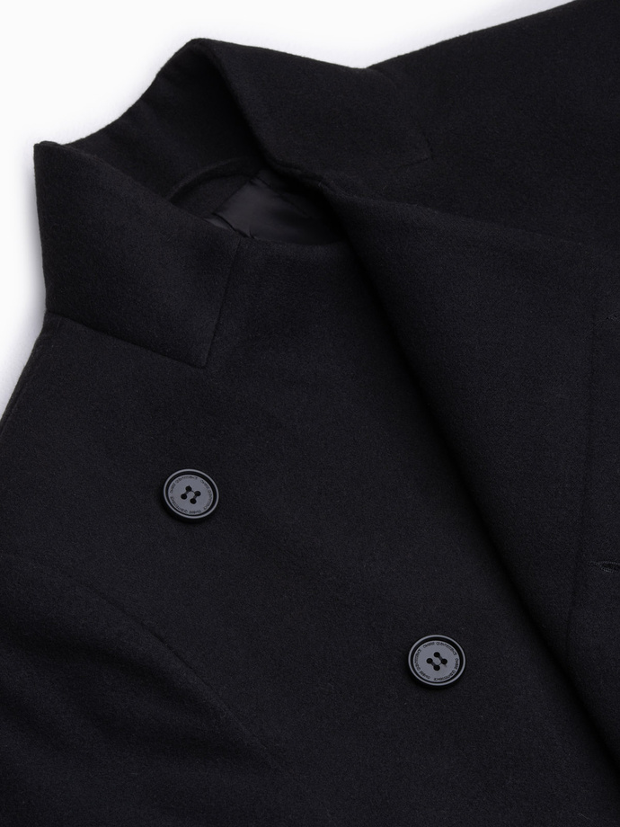 Płaszcz męski z asymetrycznym zapięciem - czarny V2 OM-COWC-0102