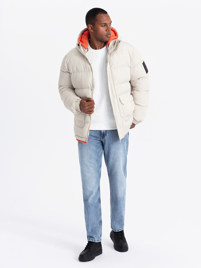 Men's sports warm jacket with double hood - ash V1 OM-JAHP-0208