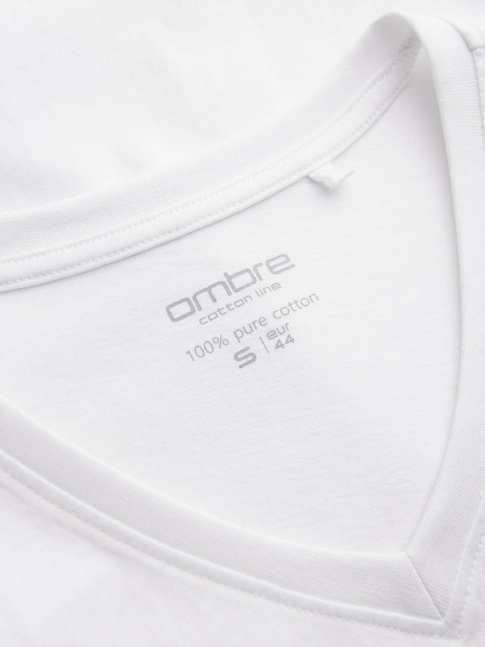 Klasyczna męska bawełniana koszulka z dekoltem w serek BASIC - biała V4 OM-TSBS-0145