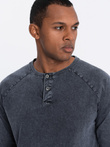 Longsleeve męski washowany henley z raglanowymi rękawami - ciemnogranatowy V2 OM-LSWL-22FW-001