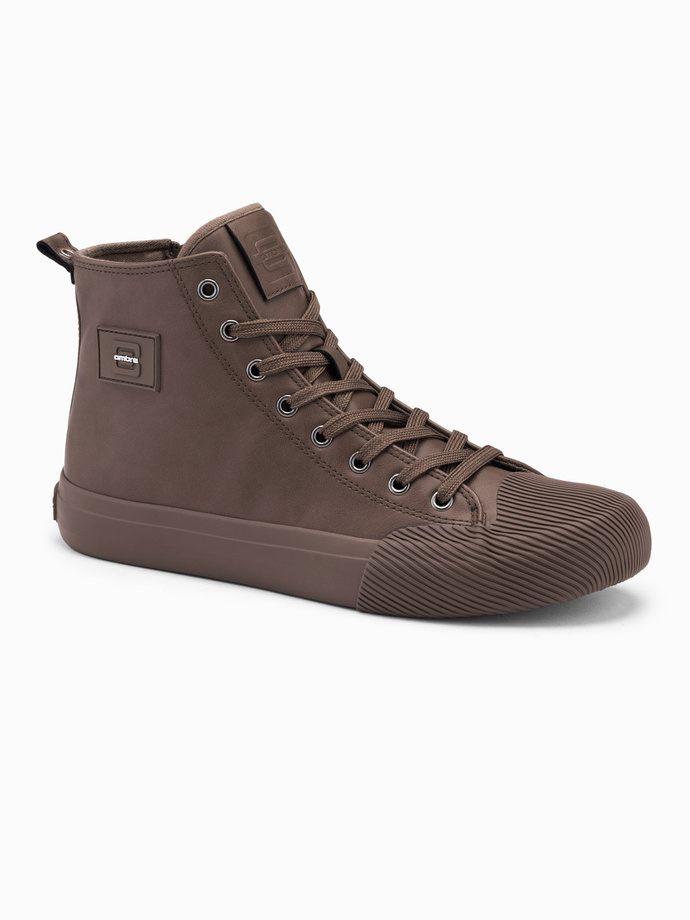 Men's high-top sneakers with decorative toe - brown V4 OM-FOTH-0157