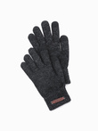 Men's knitted gloves with wool - black melange V1 OM-ACGL-0110