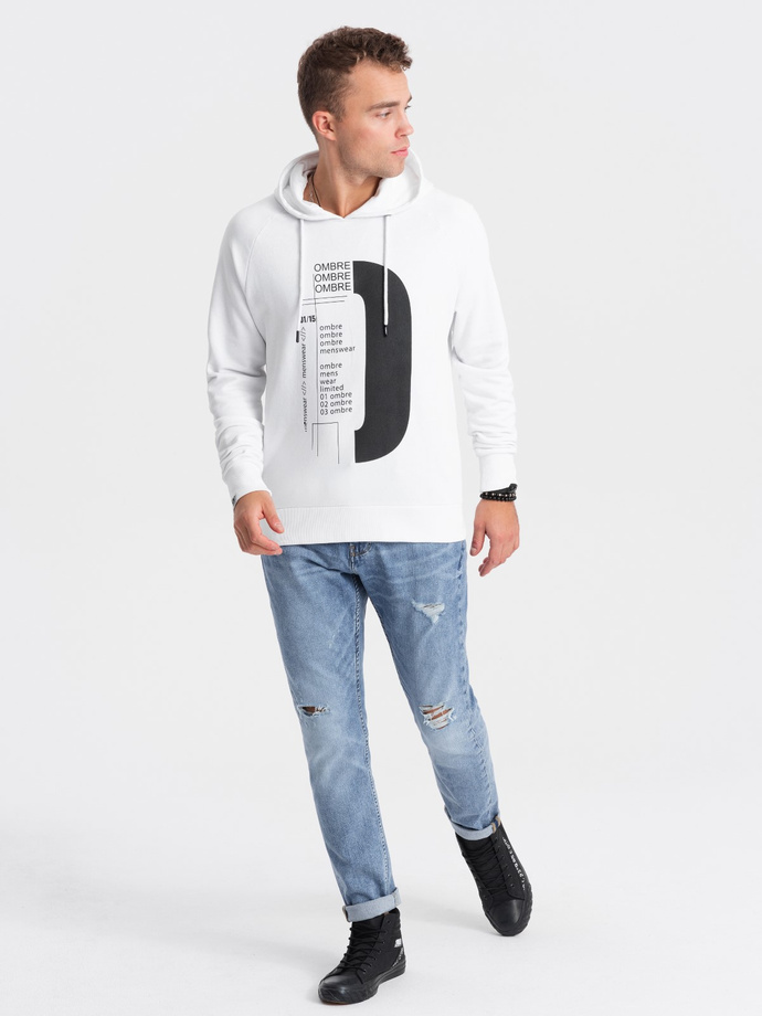 Męska bluza z nadrukiem HOODIE - biała V1 OM-SSPS-0152