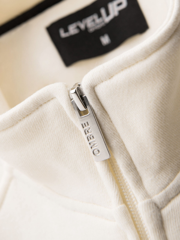 Men's sweatshirt with high collar and stripes - cream V3 OM-SSZP-0219