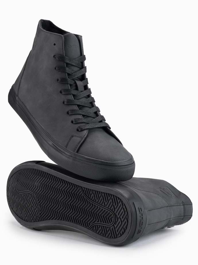 Men's high-top sneakers with matte texture and embossed logo - black V1 OM-FOTH-0185