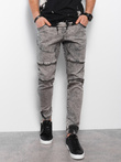 Men's marbled JOGGERS pants with decorative stitching - gray V4 OM-PADJ-0111