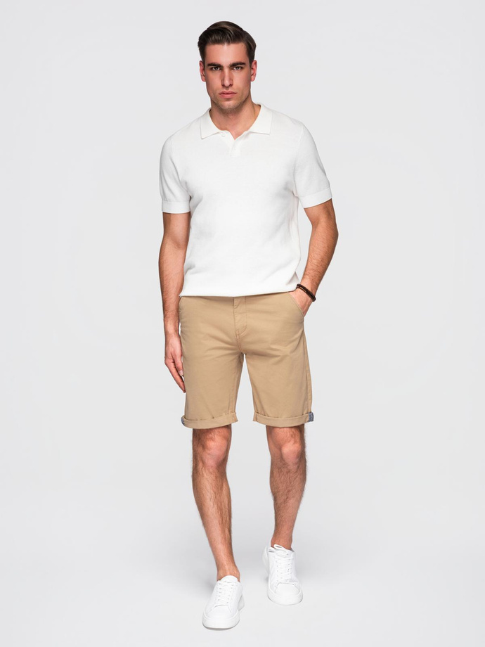 Classic men's chino shorts with rolled up leg - beige V11 OM-SRCS-0197