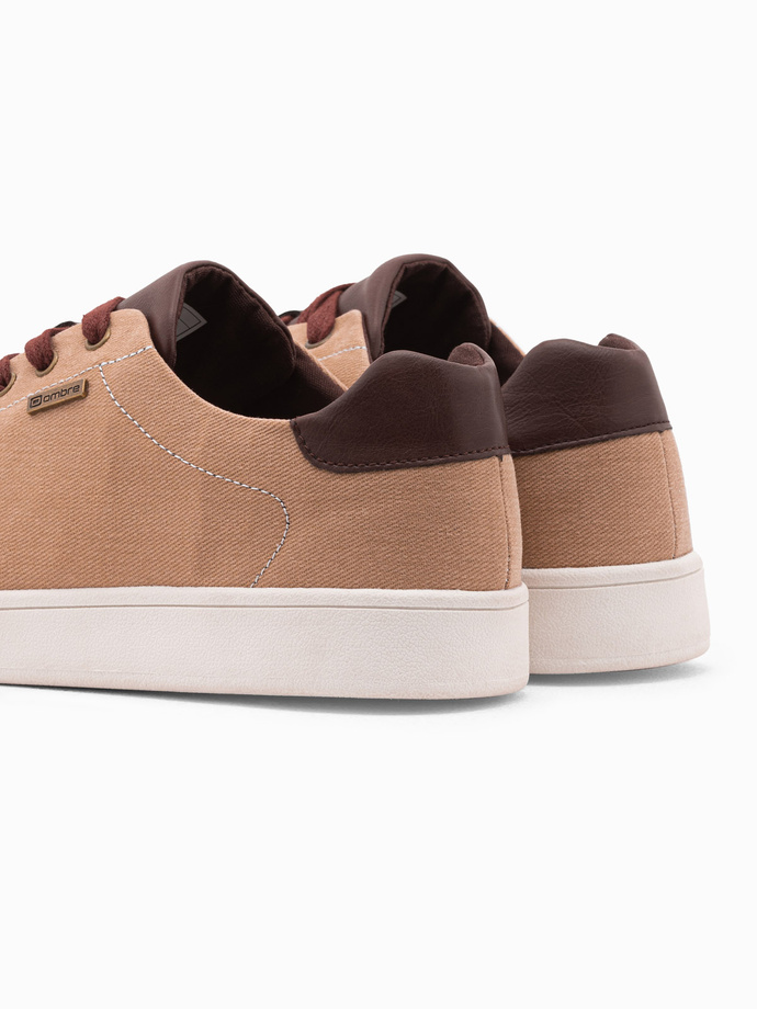 Men's shoes sneakers with combined materials - brown V1 OM-FOCS-0108