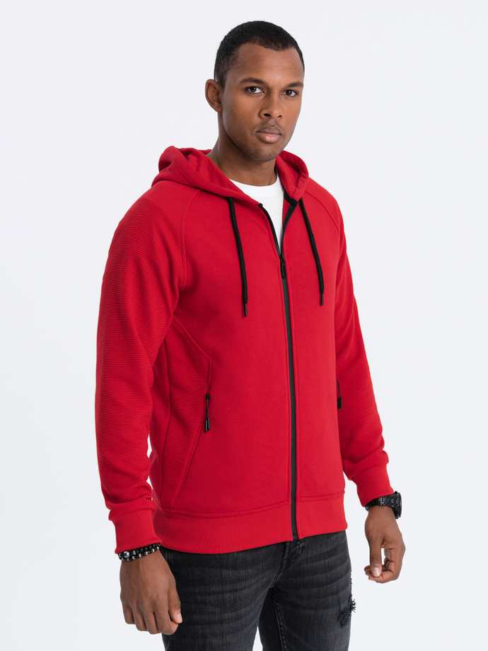 Men's unbuttoned hooded sweatshirt - red V6 OM-SSZP-0124