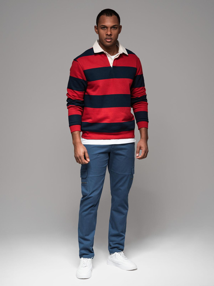 Men's STRAIGHT LEG cargo pants with zippered pockets - dark blue V1 OM-PACG-0204