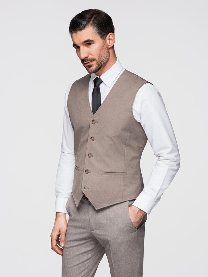 Men's suit vest without lapels - beige V2 OM-BLZV-0112