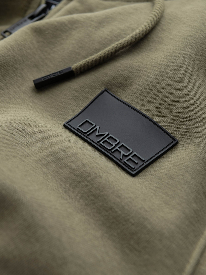 Unzipped men's sweatshirt with hood and patch - olive V4 OM-SSZP-0140
