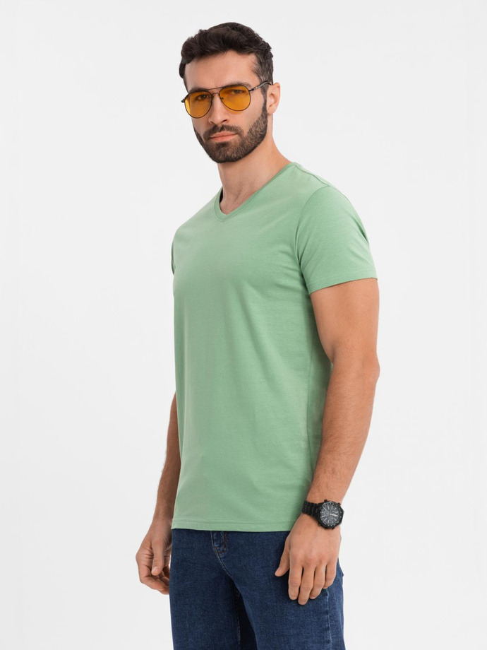 BASIC men's cotton classic tee with v-neck - green V11 OM-TSBS-0237