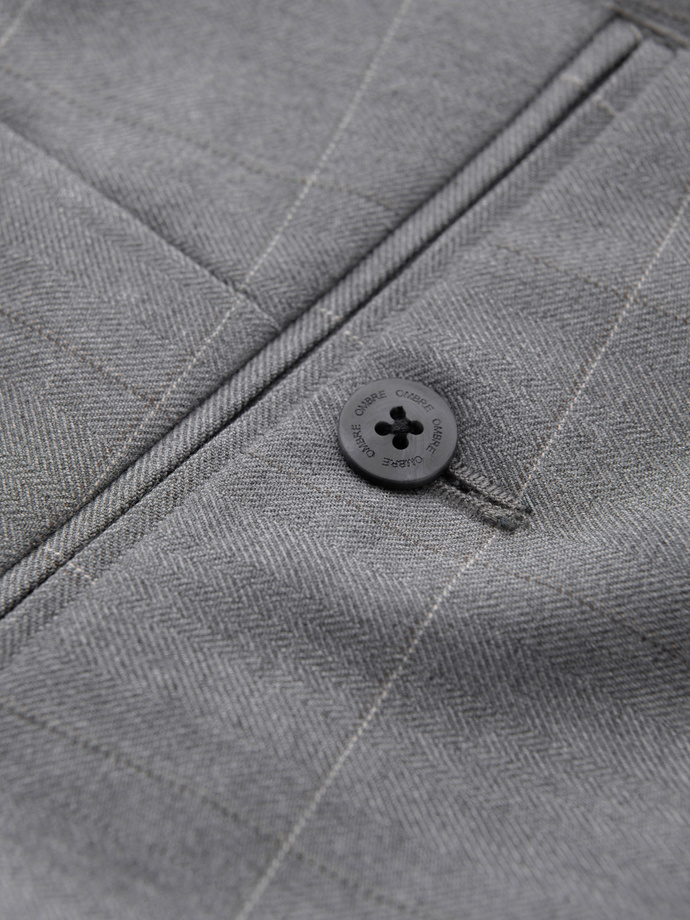 Męskie spodnie o klasycznym kroju w delikatną kratę - szare V3 OM-PACP-0187