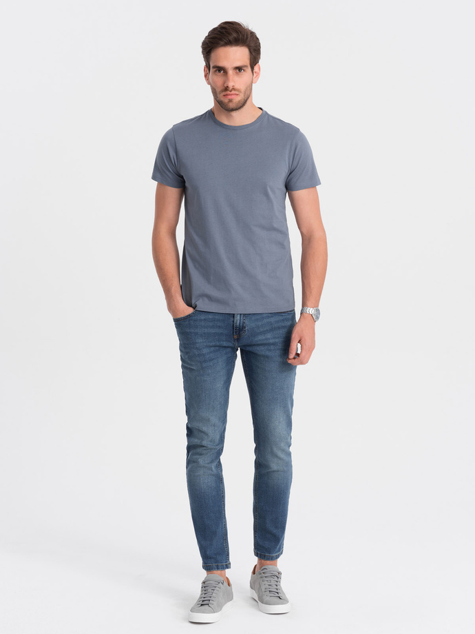 Klasyczny T-shirt męski bawełniany BASIC - jeansowy V5 OM-TSBS-0146