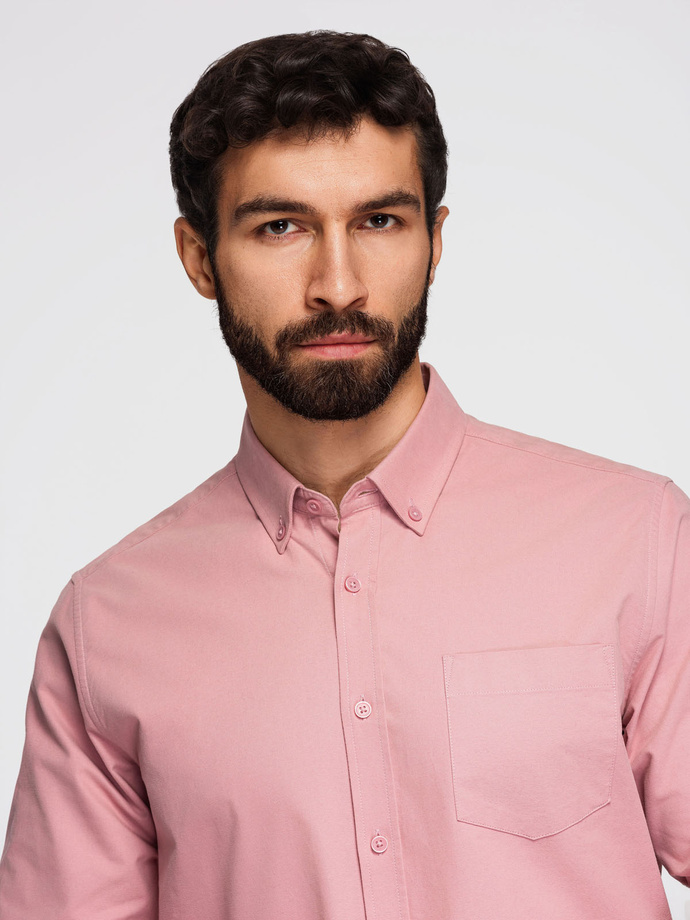 Męska koszula bawełniana REGULAR FIT z kieszenią - różowa V3 K700