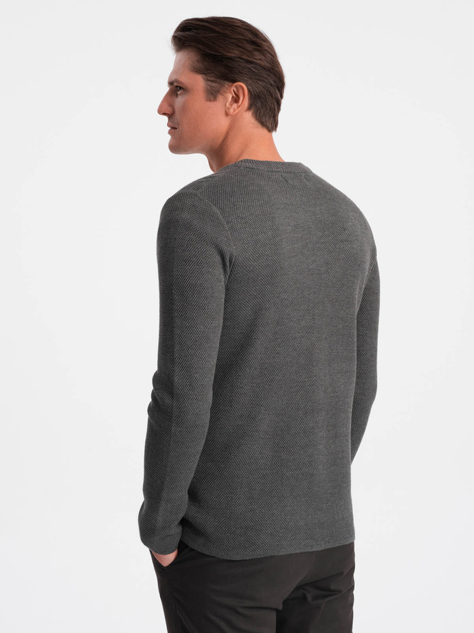 Structured men's cardigan sweater with pockets - graphite melange V2 OM-SWCD-0109
